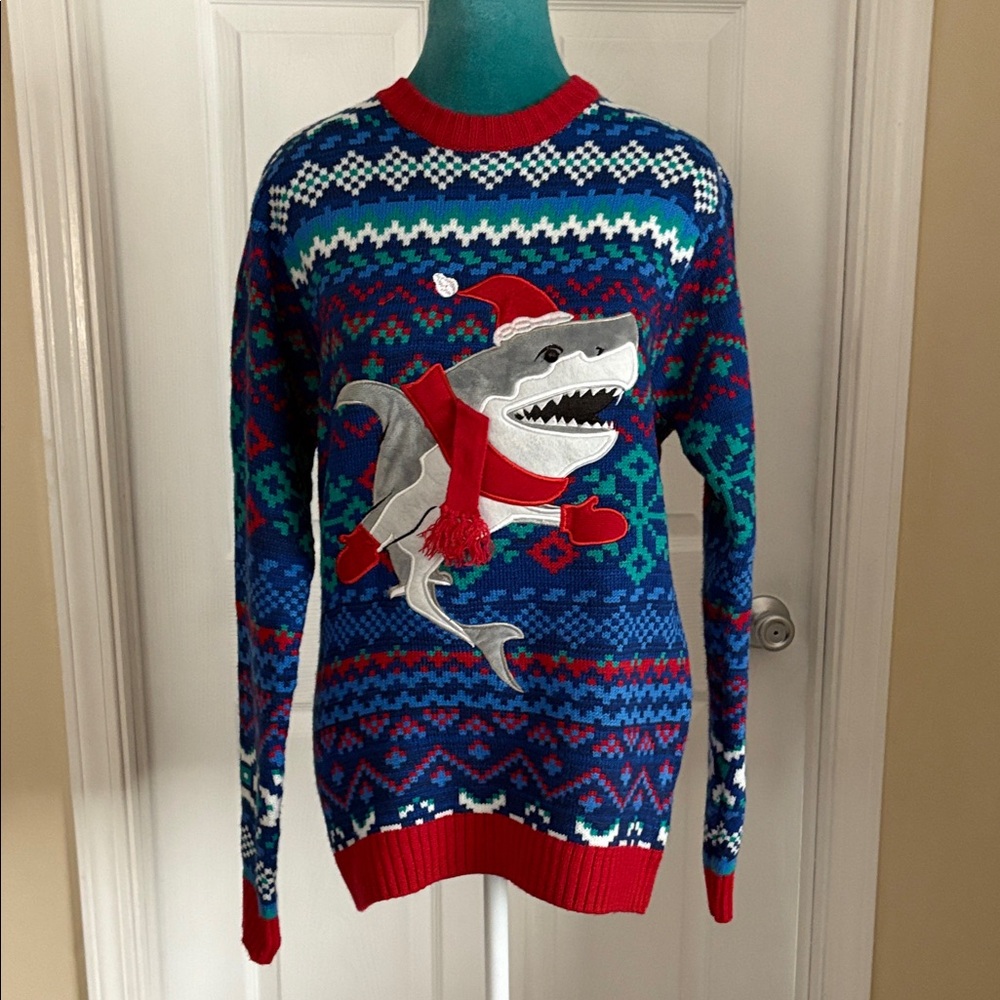 Holiday Shark Crewneck Sweater - Blue and Red